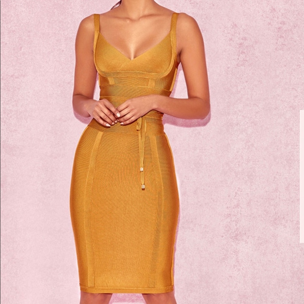 House of CB 'Belice' Ginger Tie Waist Bandage Dress / Size S